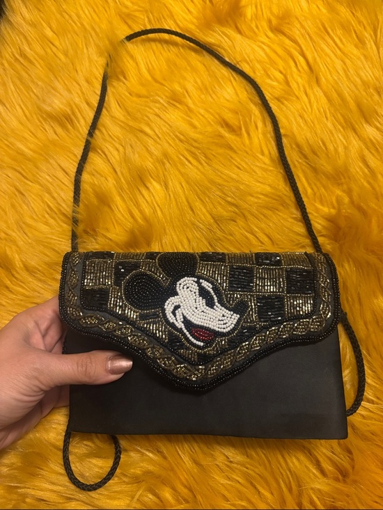 Disney Handbags - Vintage Beaded Black Mickey Accent Crossbody Bag